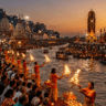 People gathered at Har Ki Pauri ghat for Ganga Aarti